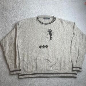 Vintage carmel men grey all embroidered golf sweater knit 90 USA made preppy xxl